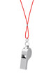 Classic Metal Coaches Whistle Hanging on Red Rope. 3d Rendering