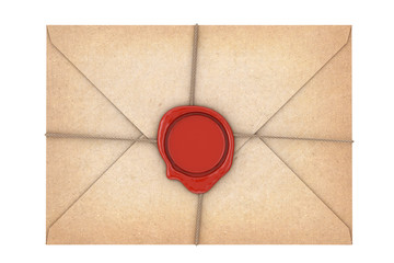 Poster - Old Letter Envelope with Red Wax Seal. 3d Rendering