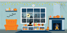 Halloween party in living room.