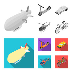 Canvas Print - A dirigible, a children scooter, a taxi, a helicopter.Transport set collection icons in monochrome,flat style vector symbol stock illustration web.