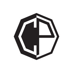 two letter CP octagon negative space logo