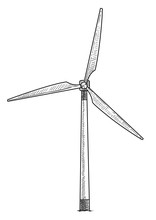 Windmill, Wind Turbine Illustration, Drawing, Engraving, Ink, Line Art, Vector