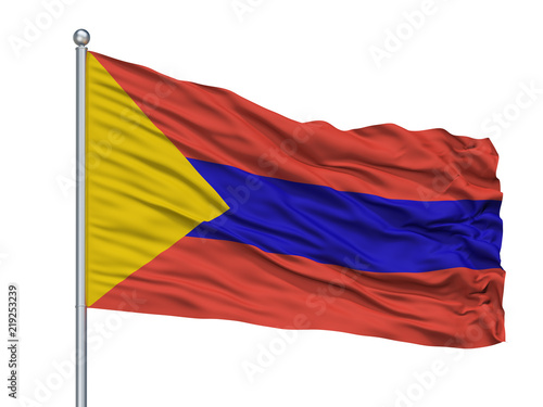 Fotografie, Obraz San Juan De Pasto City Flag On Flagpole, Country Colombia, Isolated On White Bac