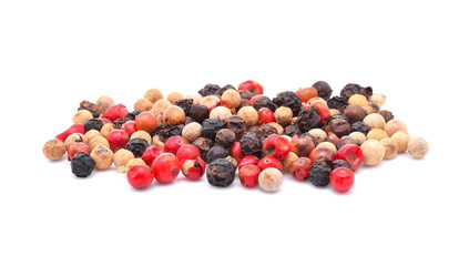 Wall Mural - Black, red and white pepper isolated on white background