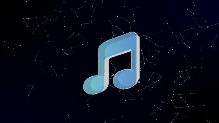 Wall Mural - music being formed by revolving particles. Futuristic structure of plexus lines and points, dark blue background