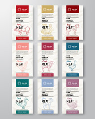 Wall Mural - fine quality organic meat and poultry vertical labels set. abstract vector packaging design. modern 