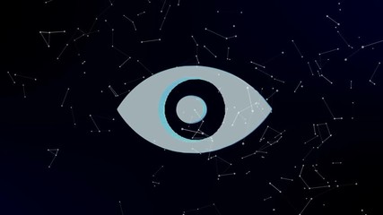 Wall Mural - eye being formed by revolving particles. Futuristic structure of plexus lines and points, dark blue background