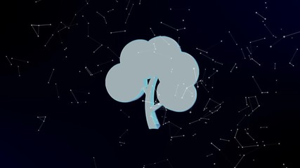 Wall Mural - tree being formed by revolving particles. Futuristic structure of plexus lines and points, dark blue background