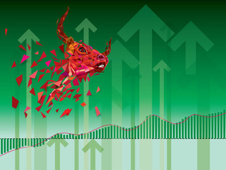 Wall Mural - Bullish symbols on stock market vector illustration. vector Forex or commodity charts, on abstract background. The symbol of the the bull. The growing  market.