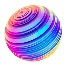 Holographic Abstract Twisted Shape Ribbed Sphere Design Element