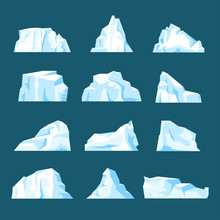 Floating Cartoon Iceberg Set Isolated From Background