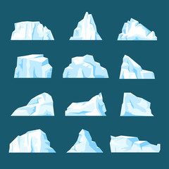floating cartoon iceberg set isolated from background
