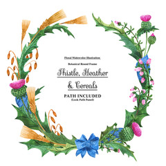 Wall Mural - Wreaths from thistle, heather and cereals with blue bow-knot