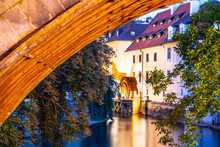 Certovka River And Old Water Mill Under Charles Bridge, Lesser Town Of Prague, Czech Republic.