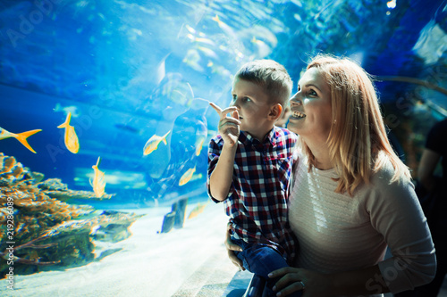 Fotografía Mother and her child watching sea life