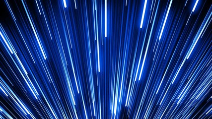 Wall Mural - blue stripes moving glowing above on black. beautiful falling rain neon trails background. digital d