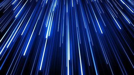 Wall Mural - Beautiful Falling Rain Blue Color Glowing Neon Lines on Black. Digital Design Concept. Looped 3d Animation of Glowing Lines 4k Ultra HD 3840x2160.