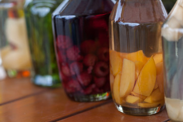 Homemade liqueur in glass bottle