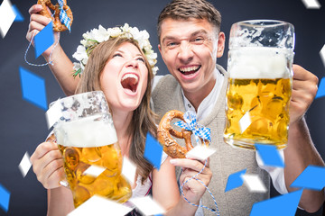 Poster - Oktoberfest, Frau und mann in Bayerischer Tracht