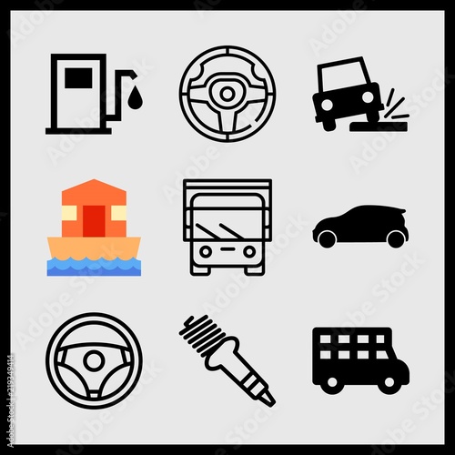 Simple 9 Icon Set Of Car Related House Boat Bus Spark Plug And Simple 9 Icon Set Of Car Related House Boat Bus Spark Plug And