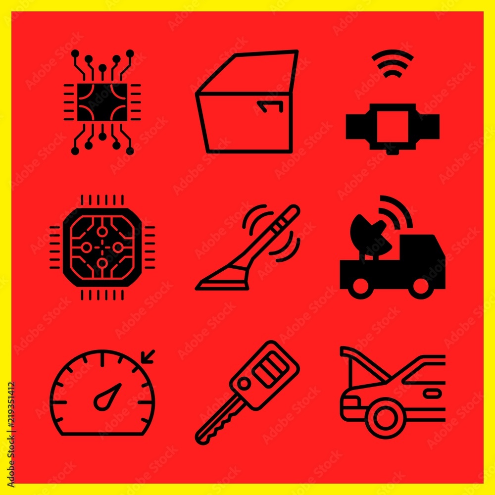 Simple 9 icon set of internet related box outlined perspective, antenna ...