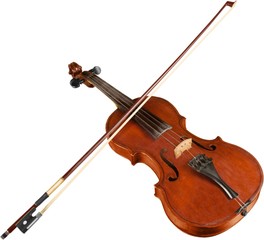 Sticker - Front View of a Violin with Bow, Isolated