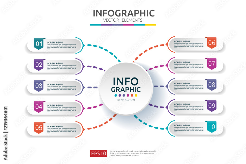 10 steps infographic. timeline design template with 3D paper label ...
