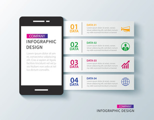Canvas Print - mobile phone infographic with 4 data template background.