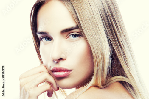 Beauty Caucasian Model Girl With Nude Makeup Natural Lips And