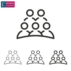 Sticker - Business meeting people line icon on white background. Editable stroke.