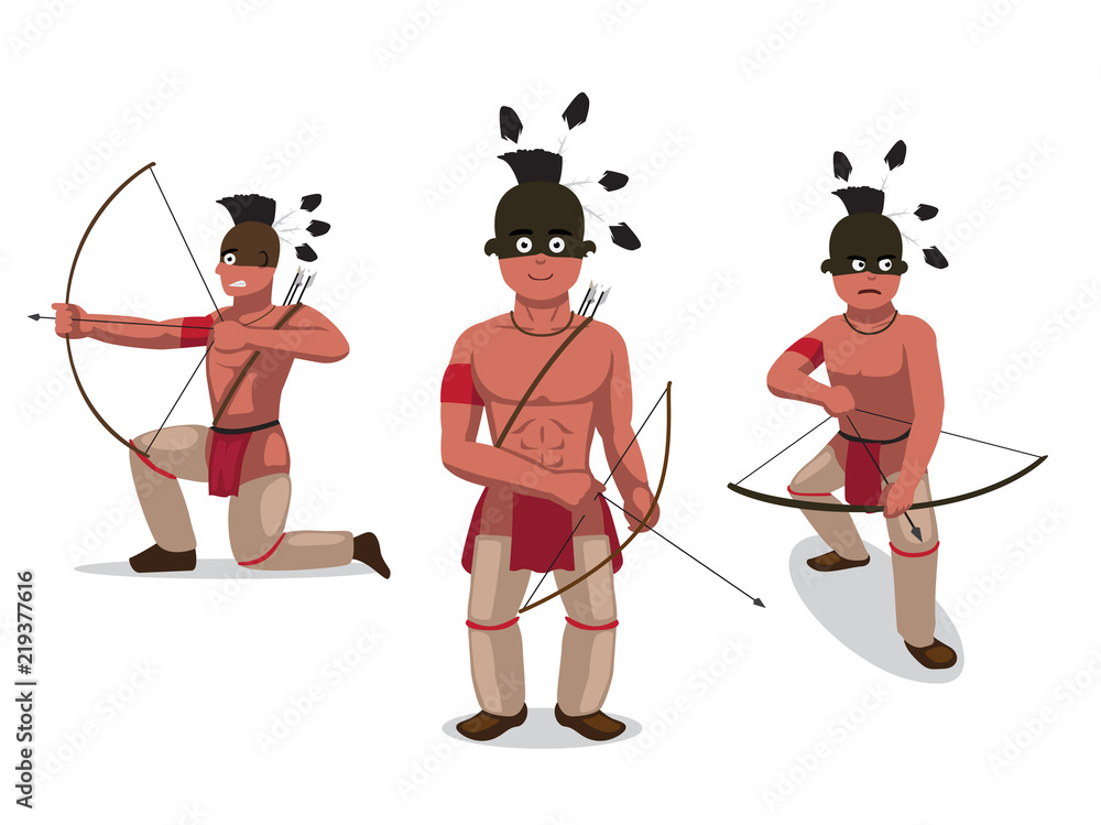 Native American Archer Poses Cartoon Vector Illustration Stock Vector ...