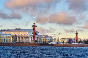 Wall Mural - Vasilyevsky island Spit Strelka with Rostral columns. Saint Petersburg, Russia