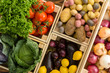 Overhead view on crates containing vegetables