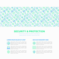 Wall Mural - security and protection concept with thin line icons: mobile security, fingerprint, badge, firewall,