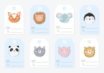  Vector collection of tags with cute animals in pastel colors