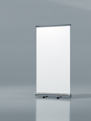 Wall Mural - Outdoor Advertising Stand Banner (empty roll-up poster) - mockup template on gray background. 3D rendering