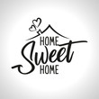 © Zsuzsanna - Home Sweet Home - Typography poster. Handmade lettering print. Vector vintage illustration with house hood and lovely heart and incense chimney.