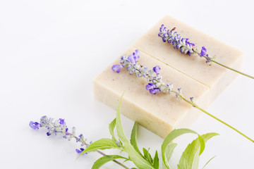 Poster - Handmade lavender soap with lavender flowers