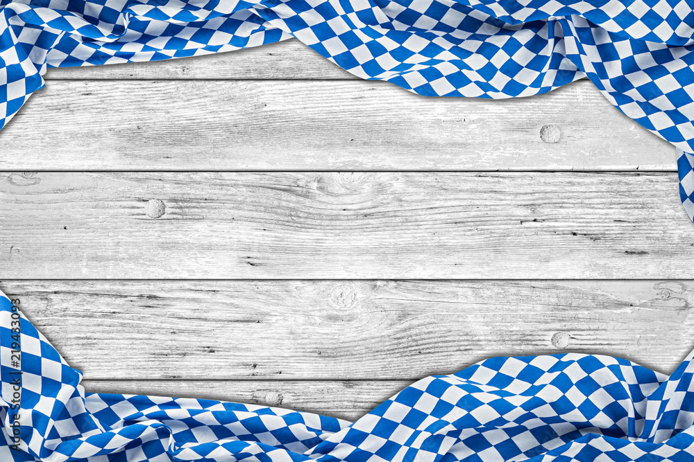 bavaria white wooden rustic wood background with bavarian flag empty copy space - obrazy, fototapety, plakaty 