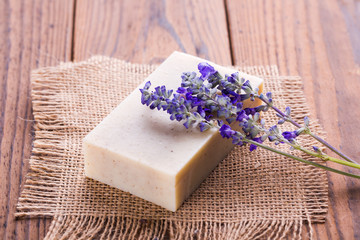 Poster - Homemade Soap with Lavender Flowers on Table