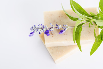 Poster - Handmade lavender soap on white background