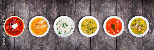 Fotografía Set of soups from worldwide cuisines, healthy food