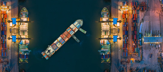 aerial view container ship from sea port working for delivery containers shipment. suitable use for 