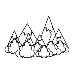 Sticker - line ice mountains with fluffy clouds landscape