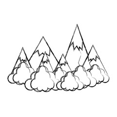 Sticker - grunge ice mountains with fluffy clouds landscape