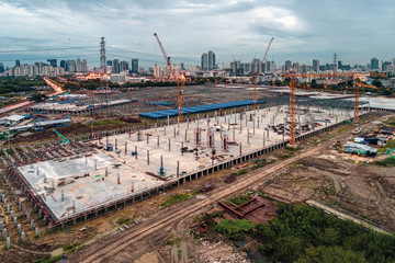 Aerial view of a construction site in Bangkok, Thailand.