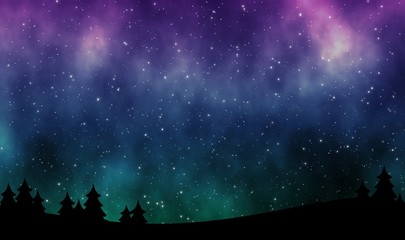 Wall Mural - Night sky with aurora borealis, northern lights, and stars field illustration design background.