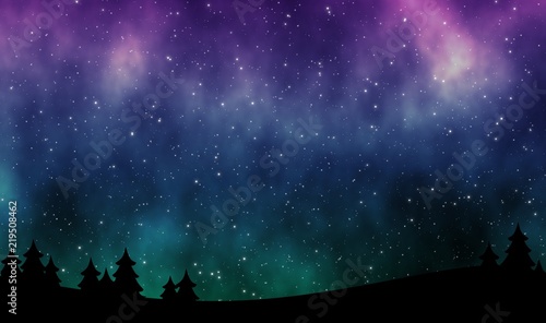 Cuadros en Lienzo Night sky with aurora borealis and stars field illustration design background