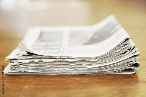 Newspap!   ers Daily Paper With News On Wooden Table Pages - 