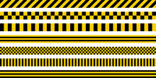 Set Stripes Yellow And Black Color, With Industrial Pattern, Vector Safety Warning Stripes, Black Pattern On Yellow Background